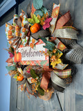 Welcome Fall Autumn Front Door Wreath, OPTIONS AVAILABLE, MADE TO ORDER