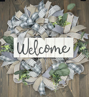 Any Season Welcome Farmhouse Shabby Chic Cottage Rustic Front Door Wreath, Farmhouse Country Rustic Wreath, Year-Round Front Door Wreath