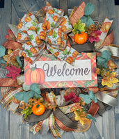 Welcome Fall Autumn Front Door Wreath, OPTIONS AVAILABLE, MADE TO ORDER