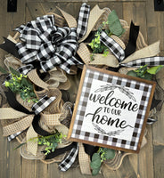 Welcome Wreath, Buffalo Check Plaid Welcome To Our Home Wreath