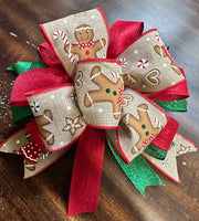 Gingerbread Christmas Clip-on Bow 12"x12"