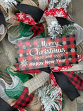 Merry Christmas & Happy New Year Red Farm Truck Farmhouse Wreath