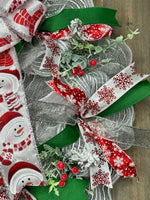 Christmas Snowman Red & Silver Wreath