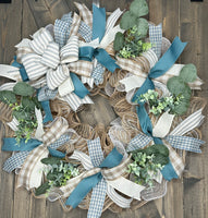 Any Season Country Blue Farmhouse Front Door Wreath, MADE TO ORDER