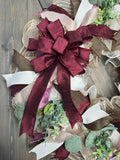 Any Season Country Cranberry & Dusty Mauve Farmhouse Front Door Wreath, Made To Order