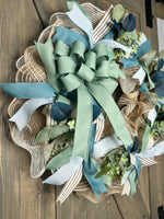 Any Season Country Sage Green & Smoky Blue Farmhouse Front Door Wreath, Made To Order