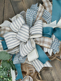 Any Season Country Blue Farmhouse Front Door Wreath, MADE TO ORDER