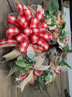 Buffalo Check Red & White Any Season Farmhouse Wreath, MADE TO ORDER