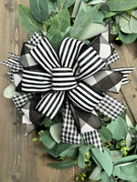 Black & White Strip & Plaid Bow Clip-on Bow - 12"x12" - BUY 2 BOWS AND GET FREE SHIPPING