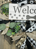 Any Season Dog Paw Print Country Rustic Farmhouse Welcome Wreath, MADE TO ORDER