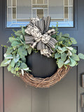 INTERCHANGABLE CLIP-ON BOWS!  Any Season Grapevine Country Wreath with Farmhouse Clip-On Bow, MADE TO ORDER