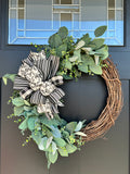 INTERCHANGABLE CLIP-ON BOWS!  Any Season Grapevine Country Wreath with Farmhouse Clip-On Bow, MADE TO ORDER
