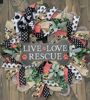Any Season Paw Print Wreath, Live, Love Rescue Wreath, MADE TO ORDER