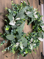 INTERCHANGABLE CLIP-ON BOWS! Grapevine, Lamb's Ear, Boxwood Greenery Wreath